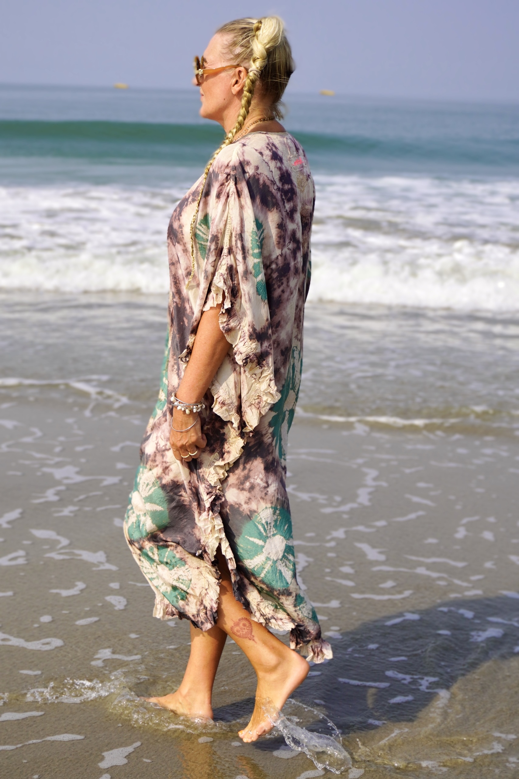 FAMI SILK  MAXI KAFTAN CHARCOAL EMERALD