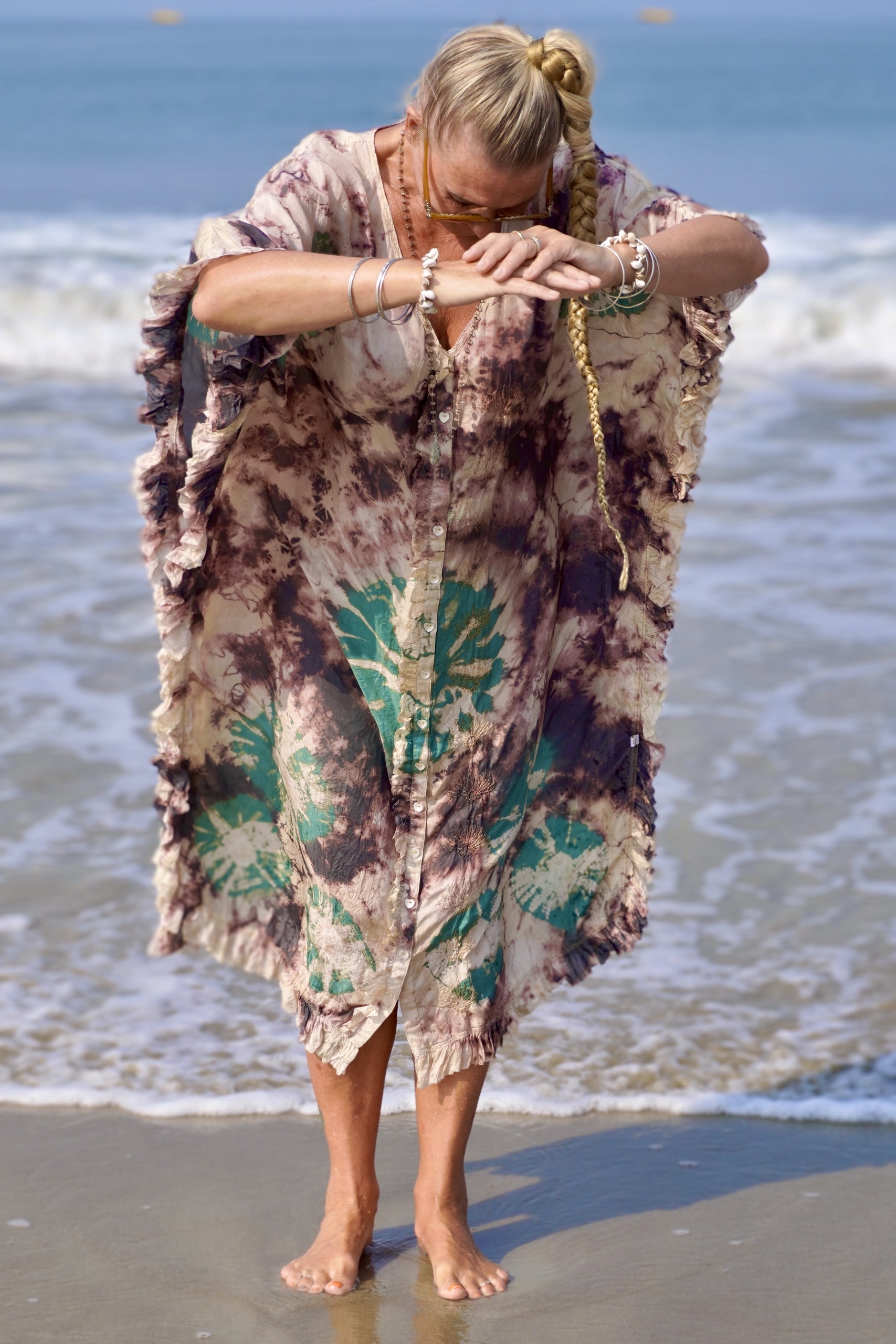 FAMI SILK  MAXI KAFTAN CHARCOAL EMERALD - 4
