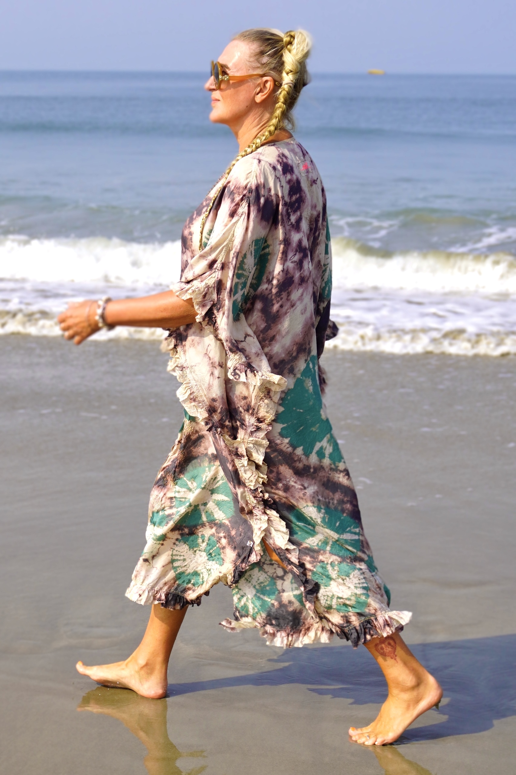 FAMI SILK  MAXI KAFTAN CHARCOAL EMERALD - 3