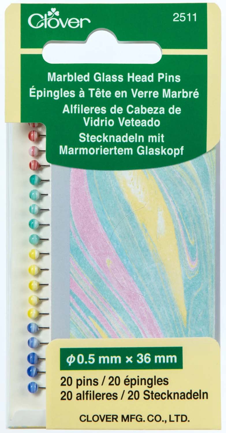Knappnålar med glashuvud, marmorerade - Marbled Glass Head Pins