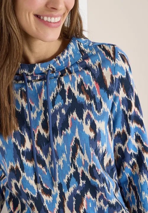 TOS Multi AOP Funnel Neck - Blue - Cecil