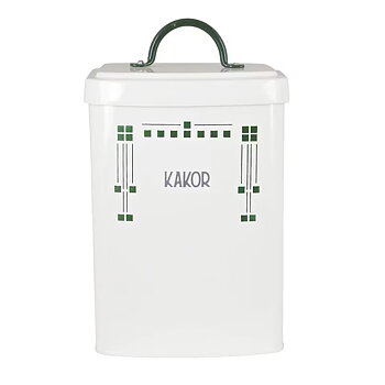 Emaljburk Kakor med lock vit emalj grön jugend lantlig stil Gårdsromantik