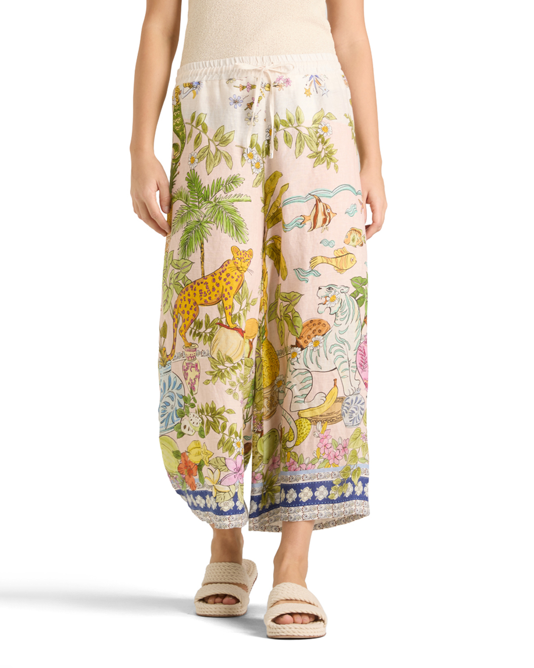 Linnebyxa Candice med djungelmotiv