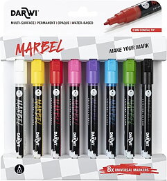Marbel Set Of 8 Universal Markers Fine Conical Tip 2mm Bright