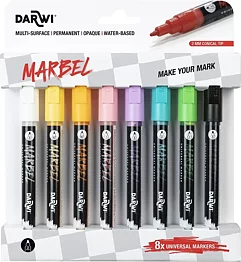 Marbel Set Of 8 Universal Markers Fine Conical Tip 2mm Pastel