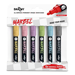 Marbel Set Of 6 Universal Markers Medium Round Tip 4mm Pastel