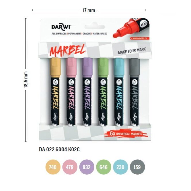 Marbel Set Of 6 Universal Markers Medium Round Tip 4mm Pastel - 3