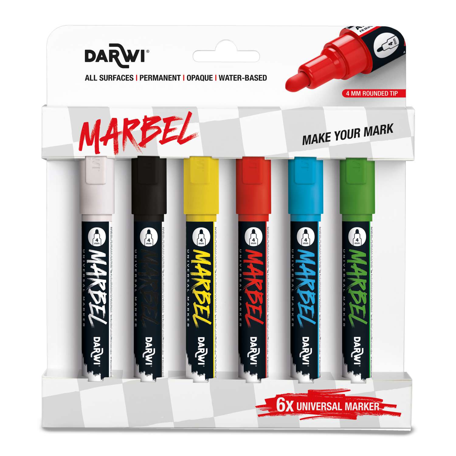 Marbel Set Of 6 Universal Markers Medium Round Tip 4mm Primary