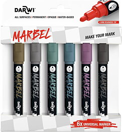 Marbel Set Of 6 Universal Markers Medium Round Tip 4mm Metallic