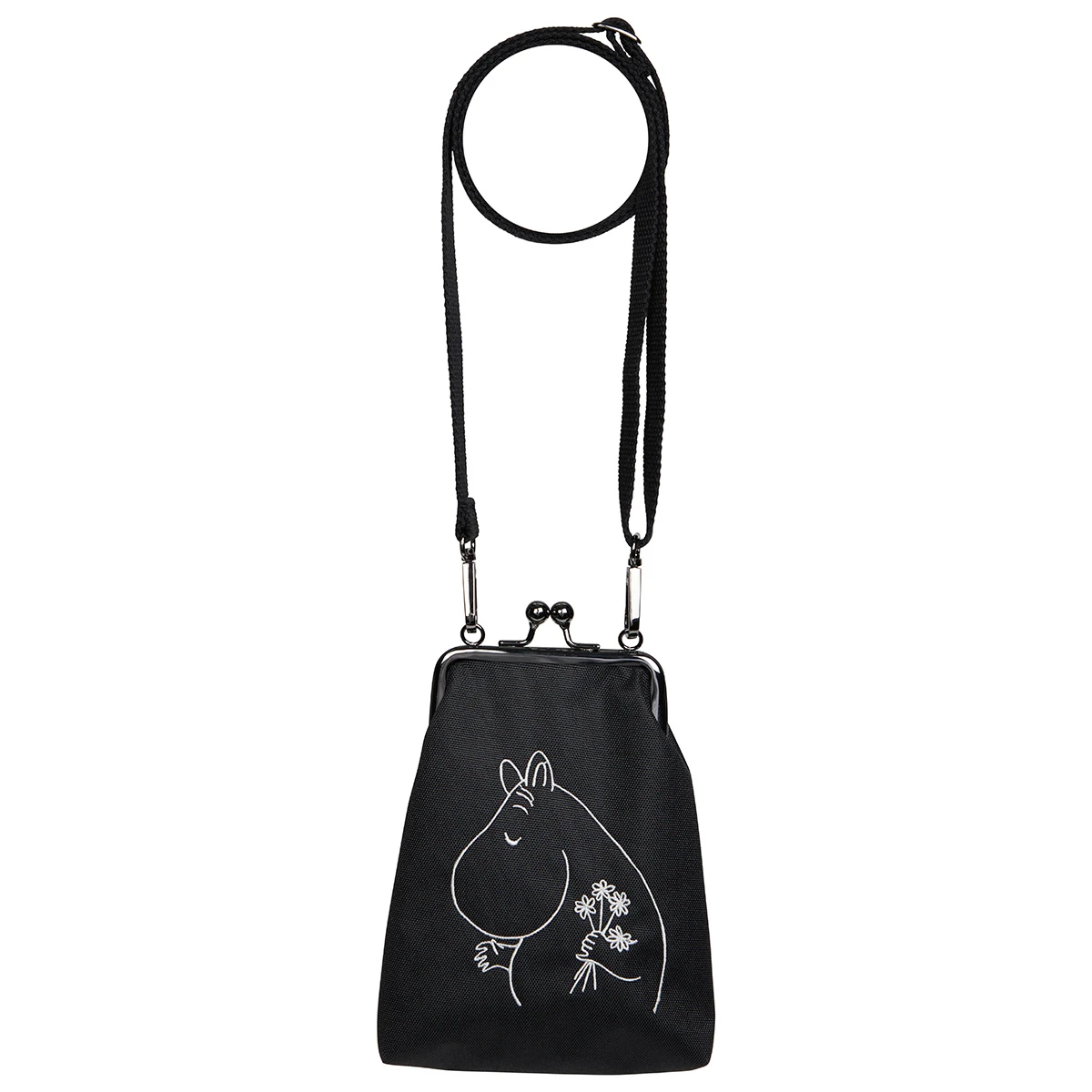 Moomin Black Crossbody Bag – Mobile Bag with Moomintroll & Flowers