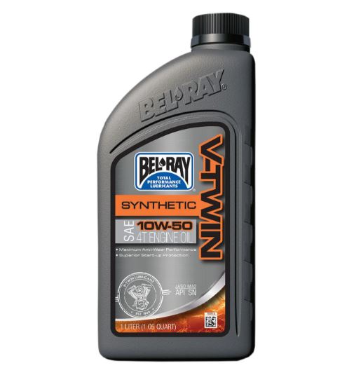 BEL-RAY V-Twin 4-Taktsolja 10W50 1L – Helsyntetisk för Harley Twin Cam & M8 (JASO MA2, API SN)