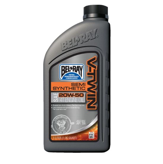 BEL-RAY V-Twin 4-Taktsolja 20W-50 1L – Semisyntetisk för Harley Twin Cam & M8 (JASO MA2, API SN)