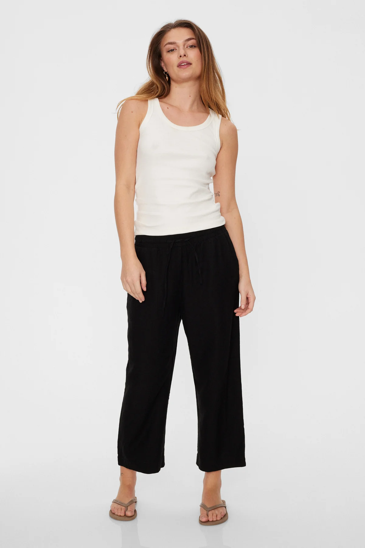 Freequent Lava 7/8 Linen Pants Black - 3