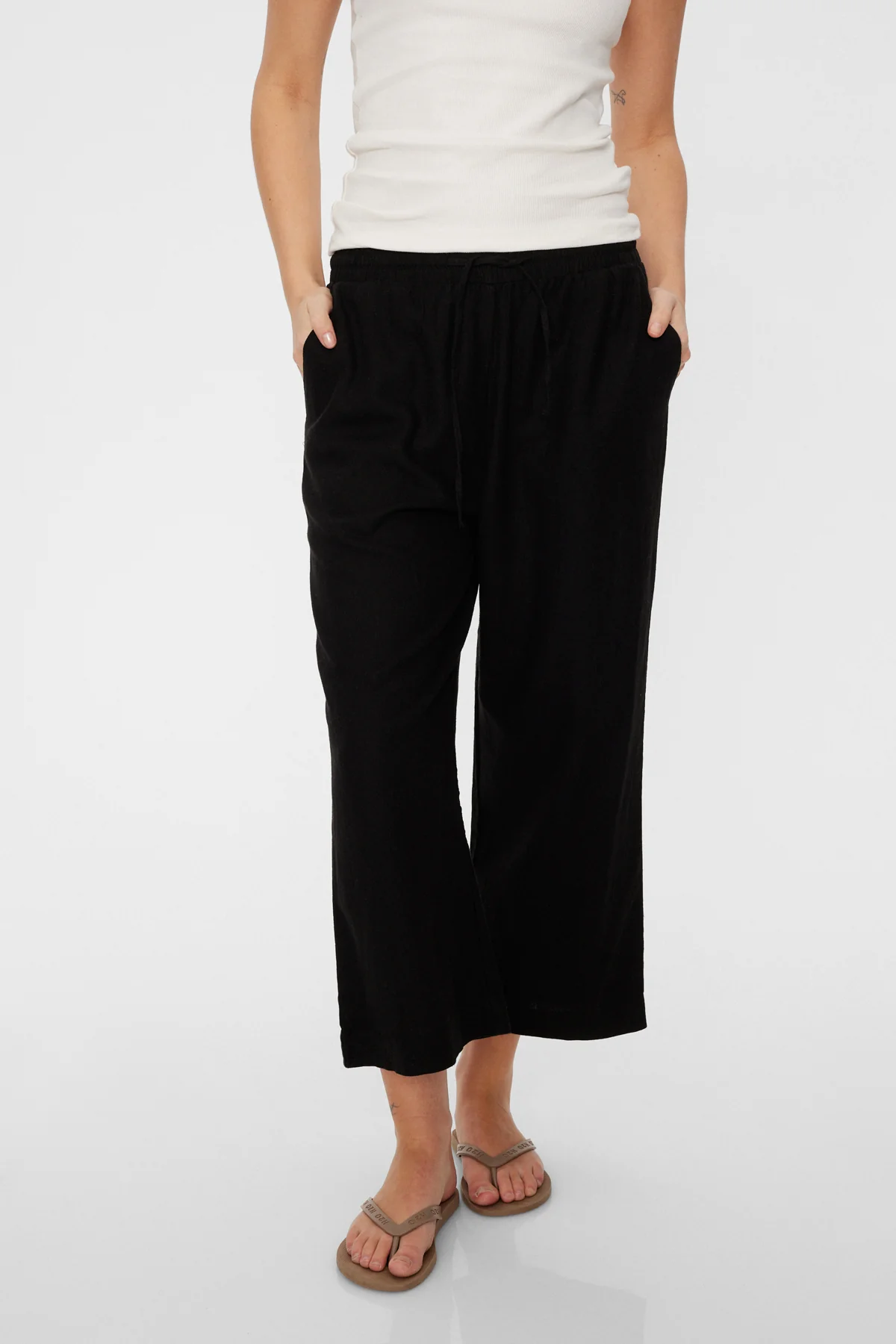 Freequent Lava 7/8 Linen Pants Black - 2