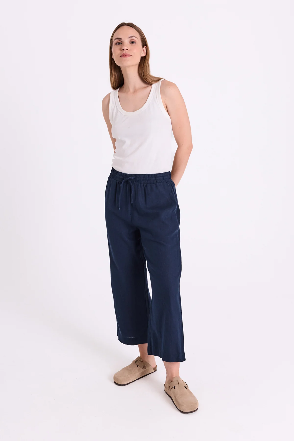 Freequent Lava 7/8 Linen Pants Navy - 3