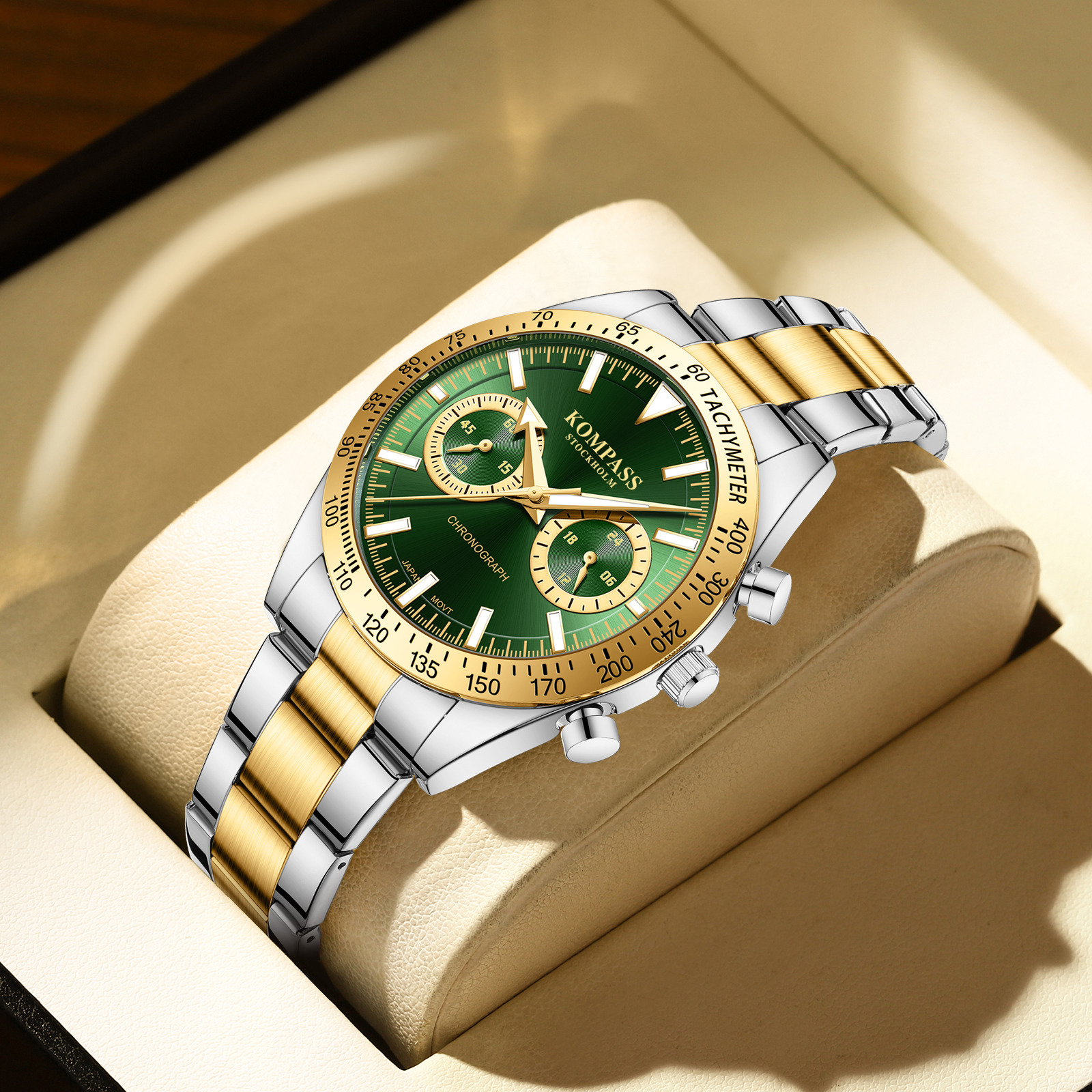 Kompass Airborne Chronograph Silver Gold Green - 4