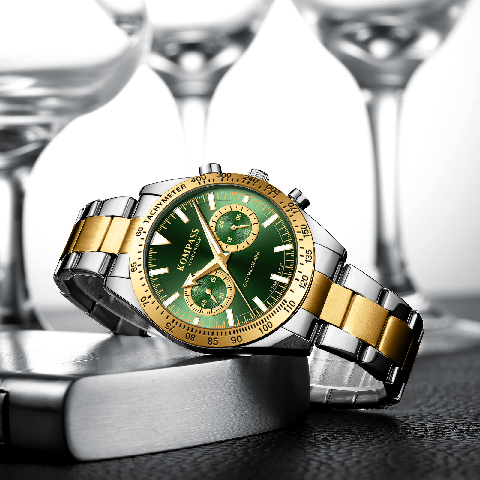 Kompass Airborne Chronograph Silver Gold Green - 5