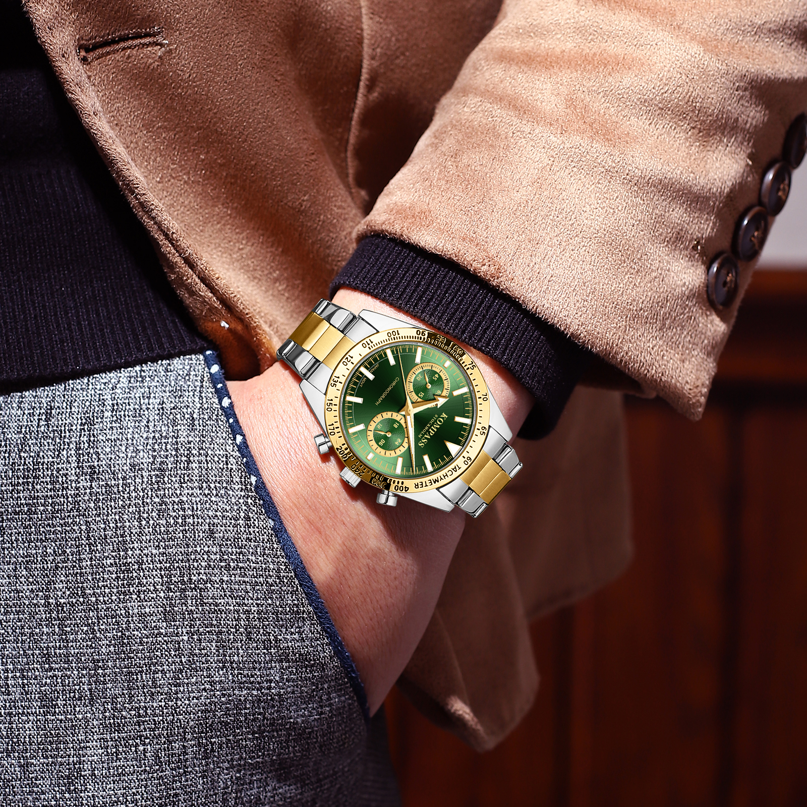 Kompass Airborne Chronograph Silver Gold Green - 8