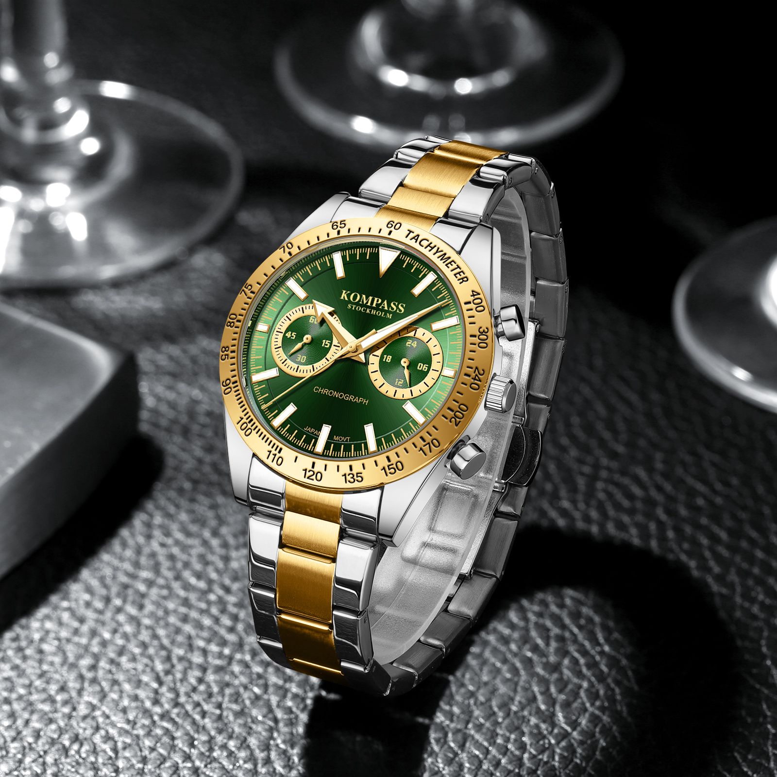 Kompass Airborne Chronograph Silver Gold Green - 6