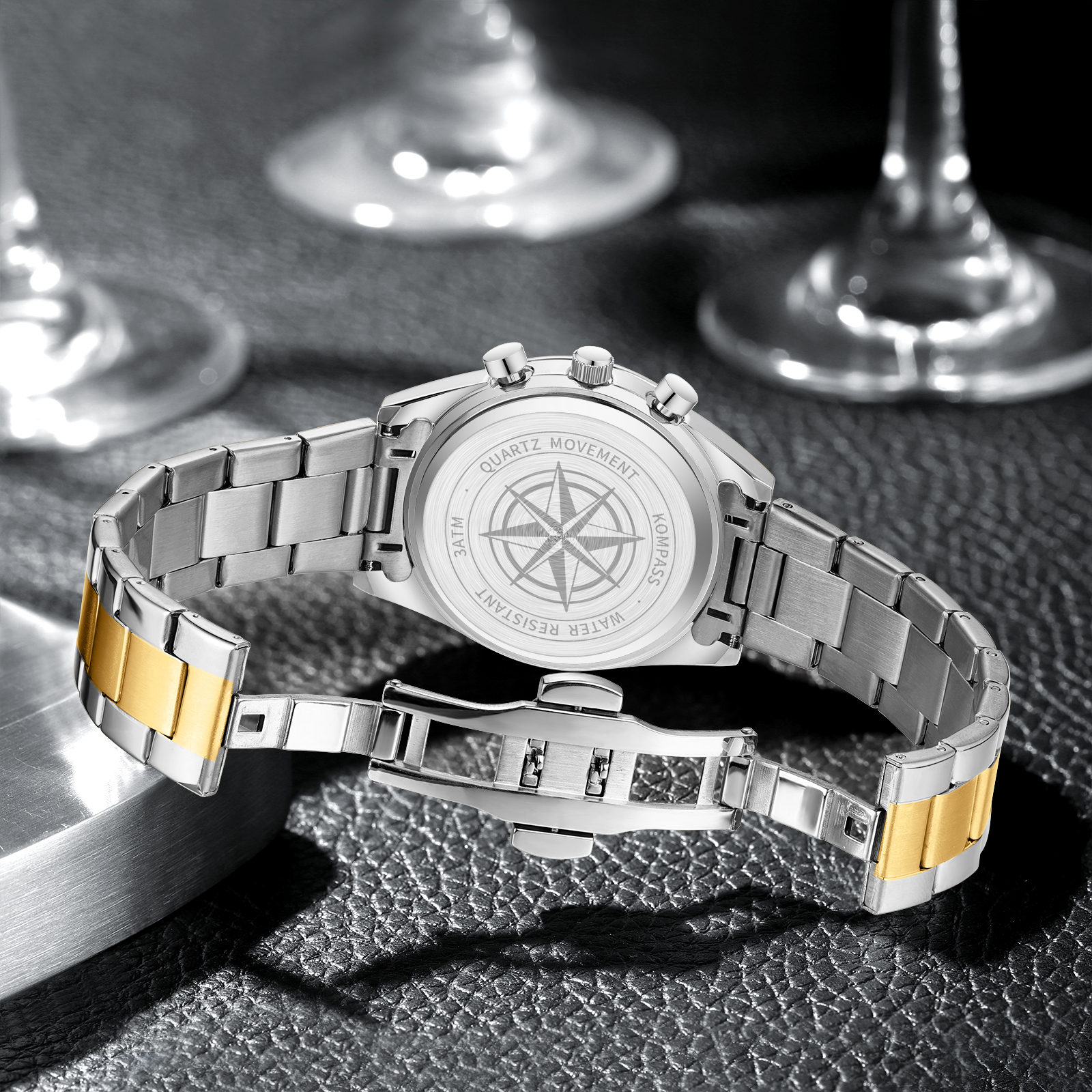 Kompass Airborne Chronograph Silver Gold Green - 9