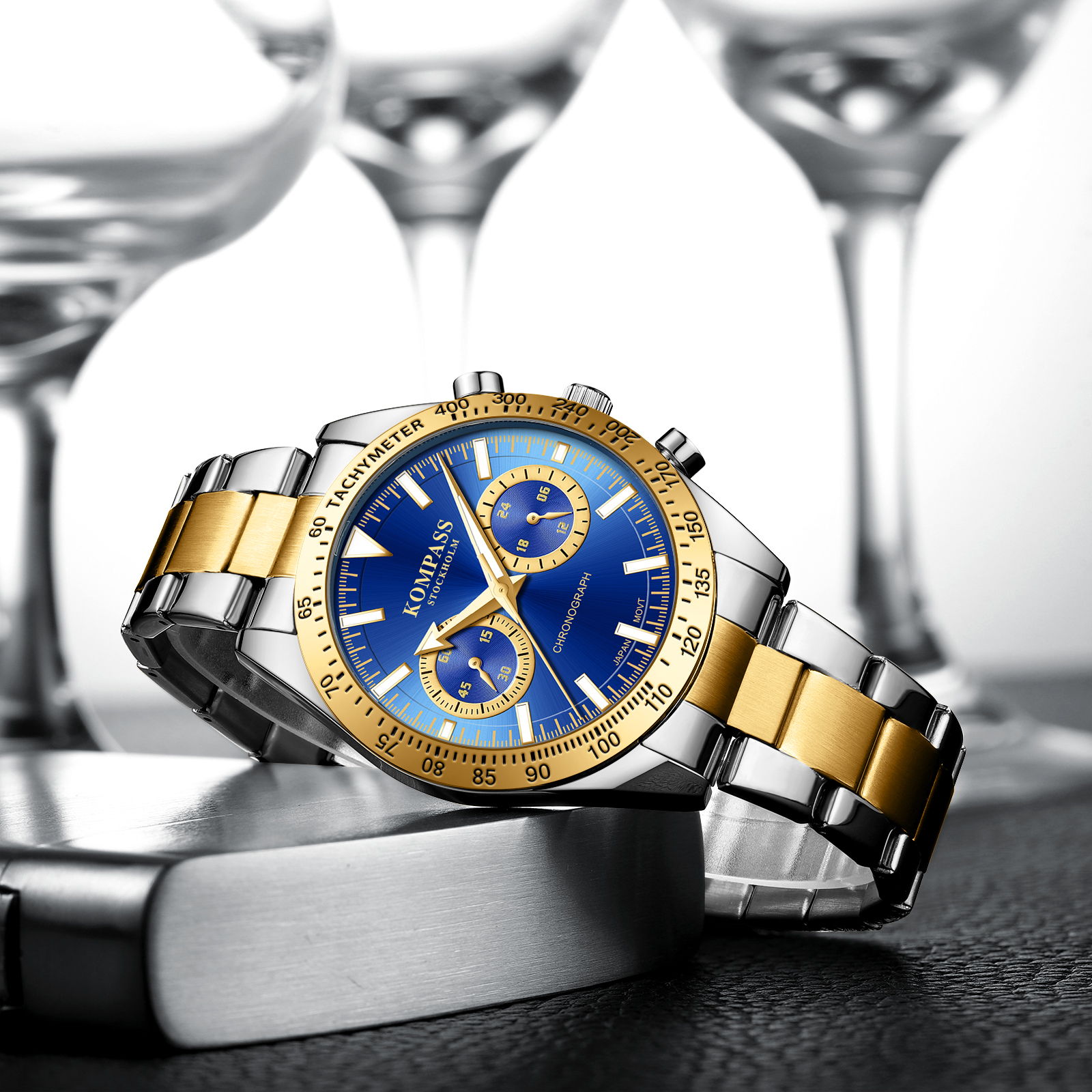 Kompass Airborne Chronograph Silver Gold Blue - 5