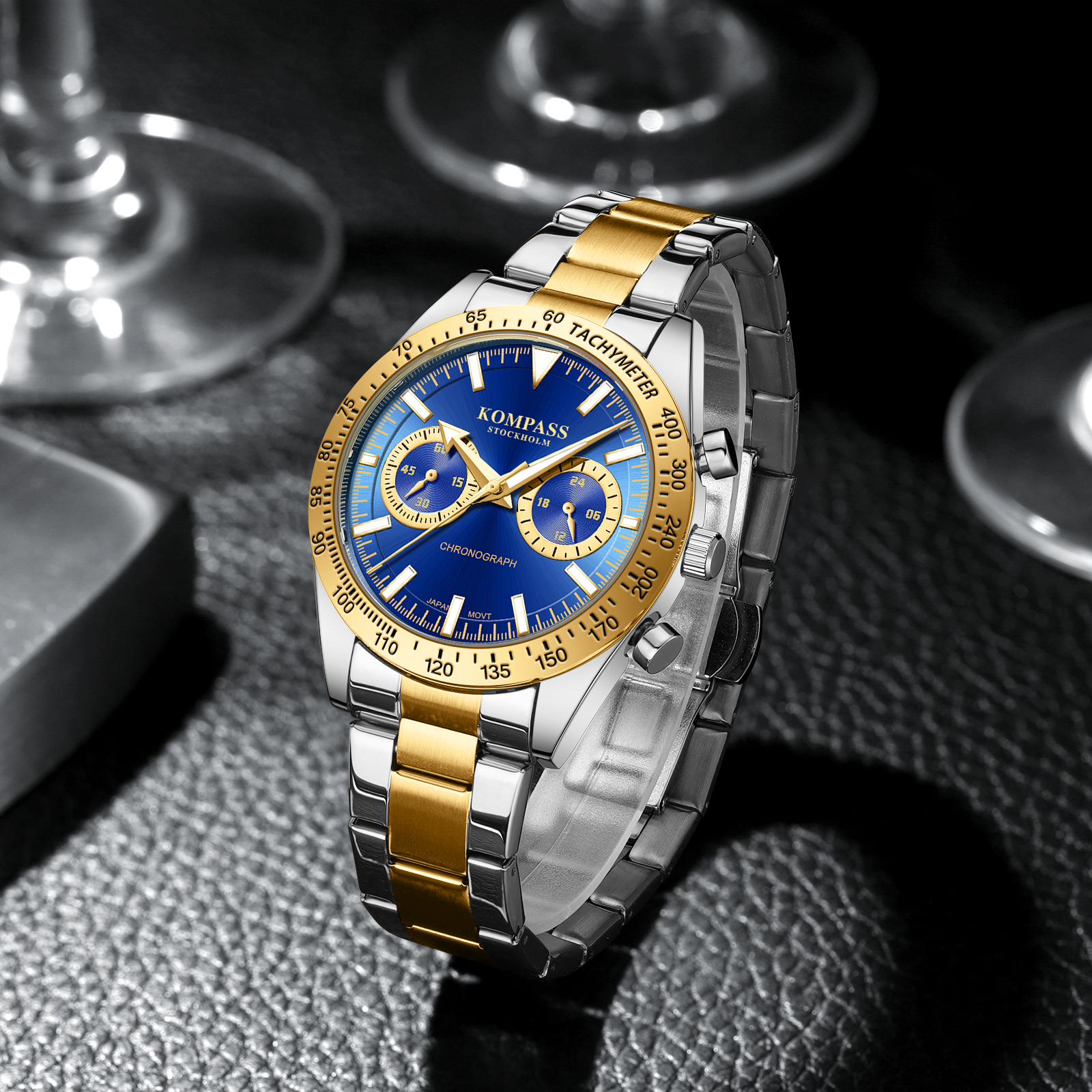 Kompass Airborne Chronograph Silver Gold Blue - 6