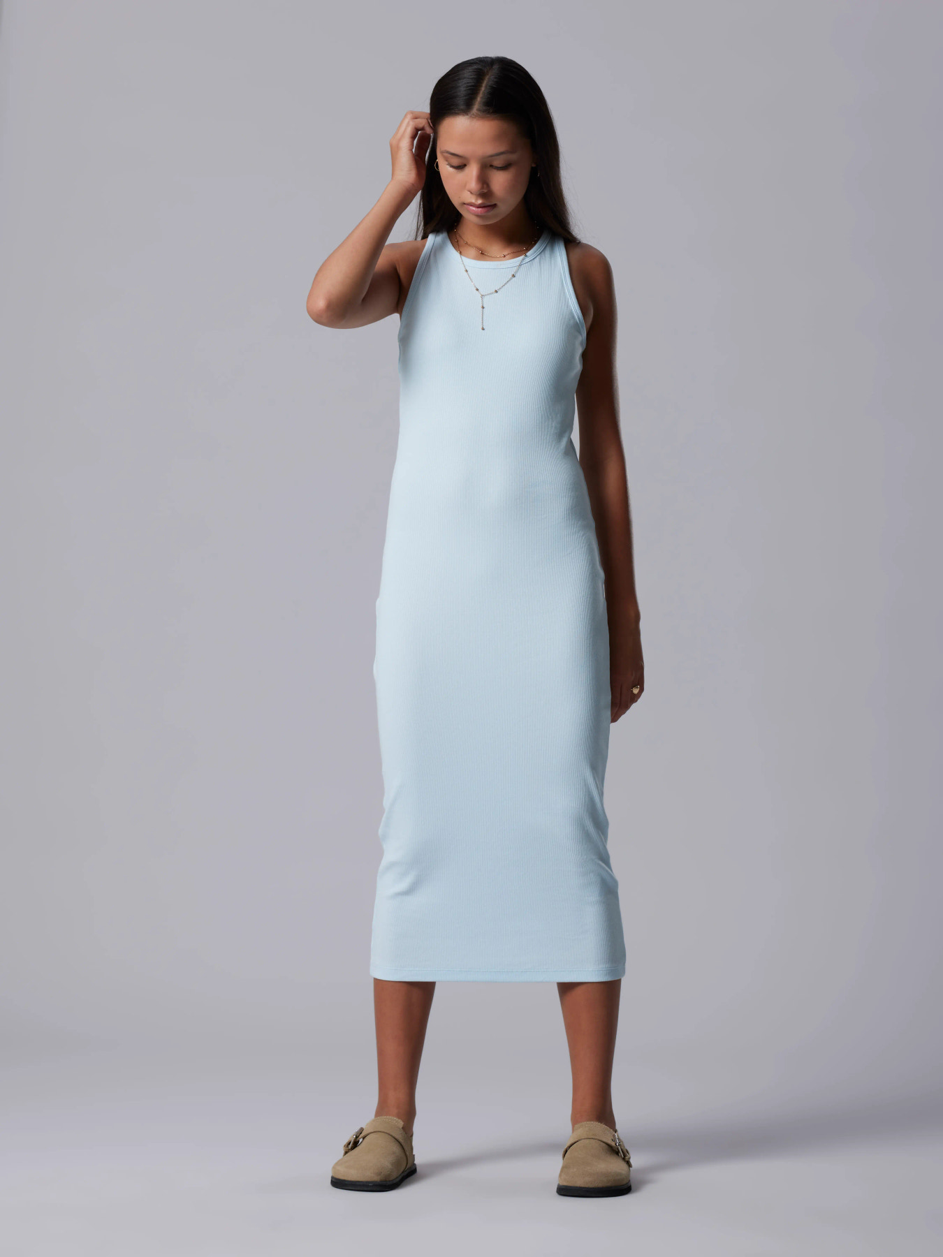 NLFHINAJA SL LONG SOLID TANK DRESS Ice Water - 5