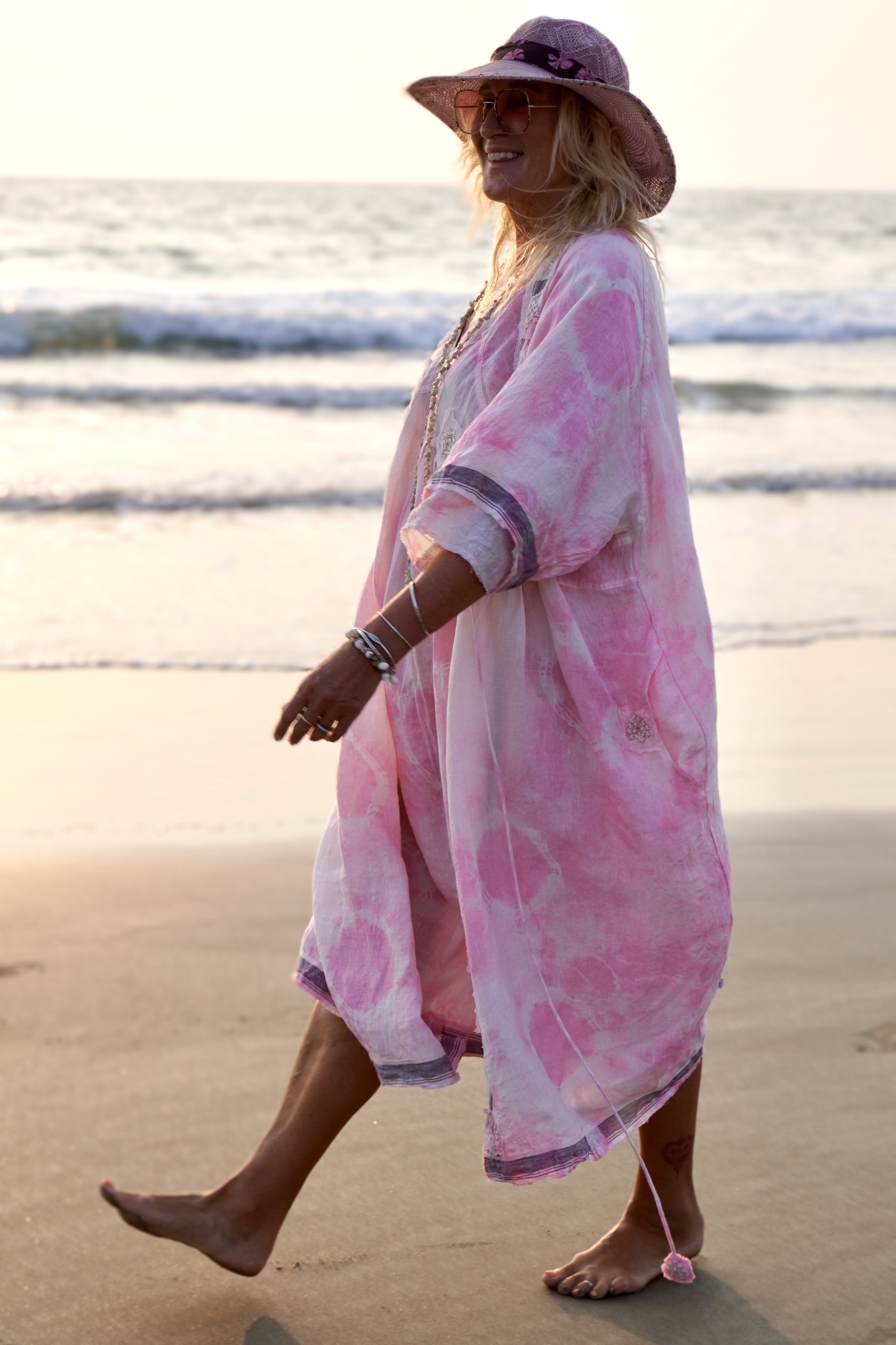POPPY LISA LINEN KIMONO PINK MALIBU - Agencies Turquoise