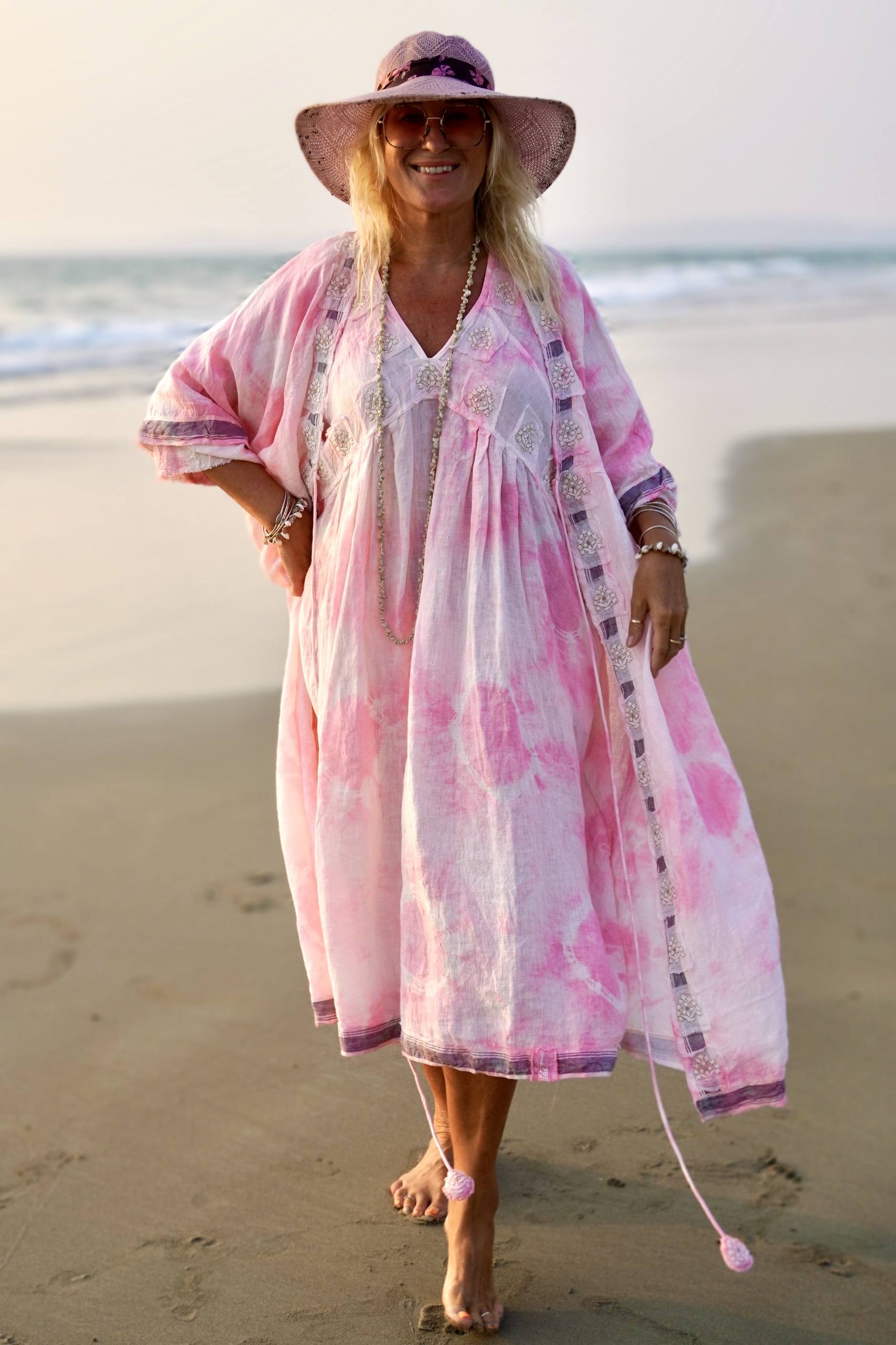 POPPY LISA LINEN KIMONO PINK MALIBU - Agencies Turquoise