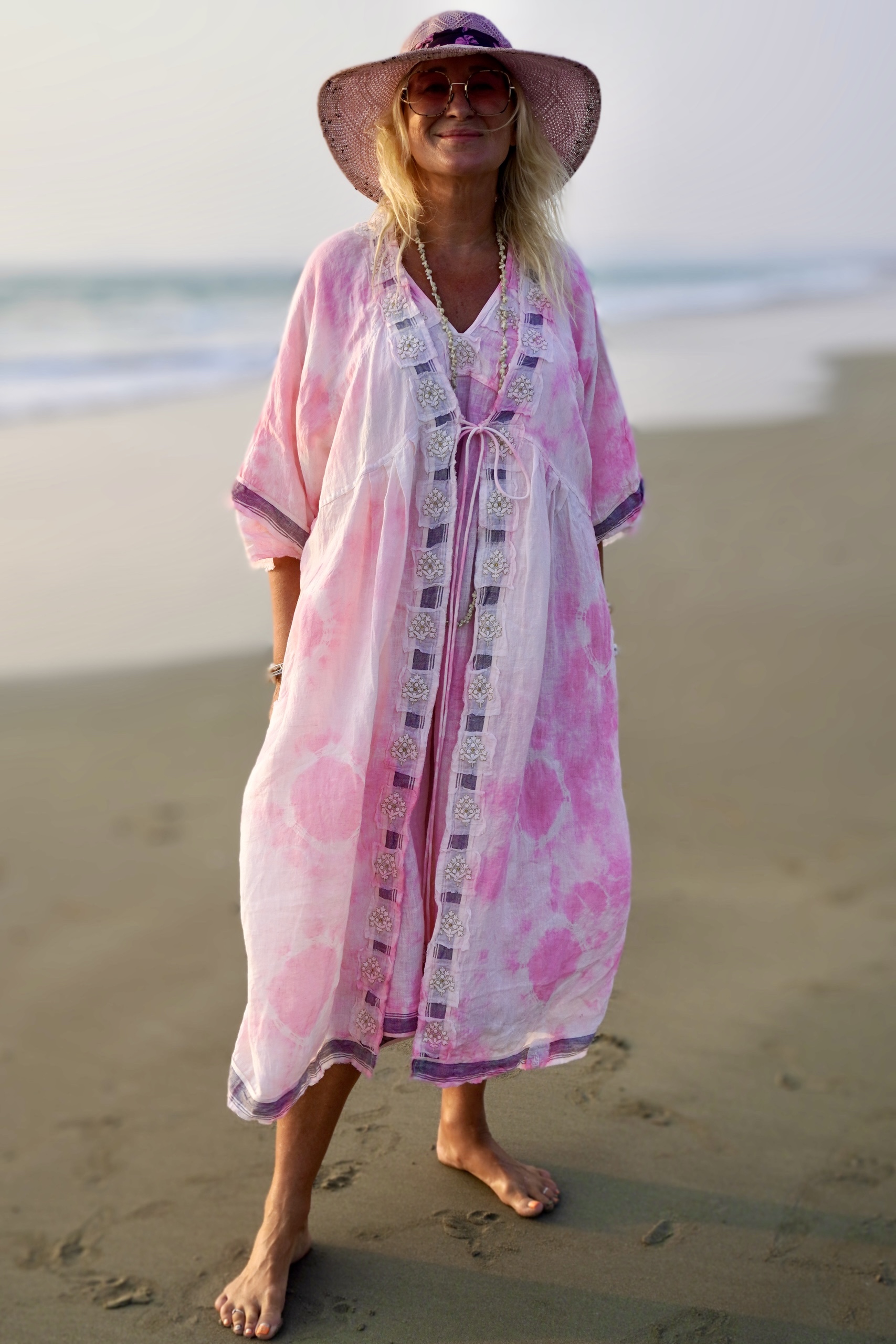 POPPY LISA LINEN KIMONO  PINK MALIBU  - 3