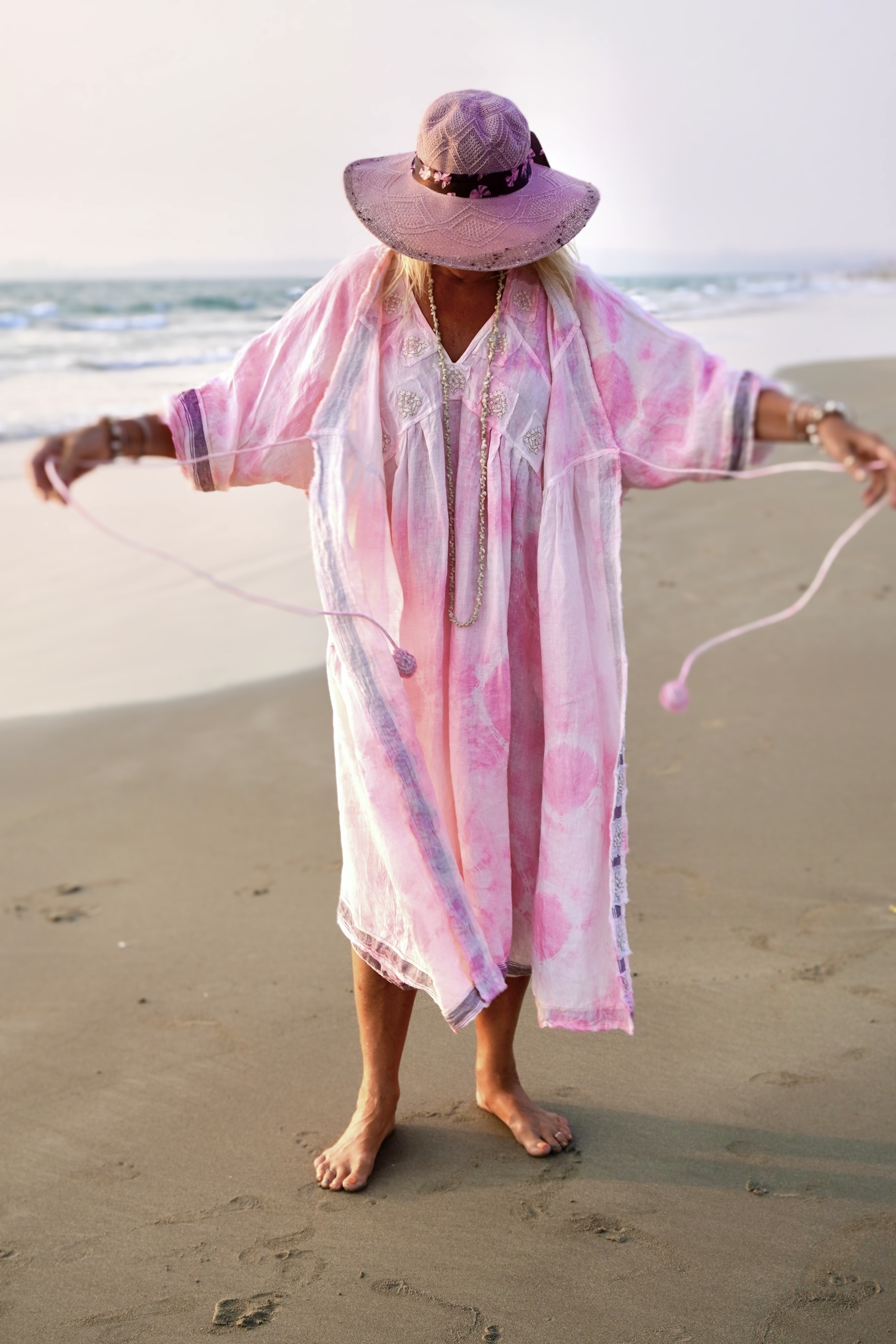 POPPY LISA LINEN KIMONO  PINK MALIBU 