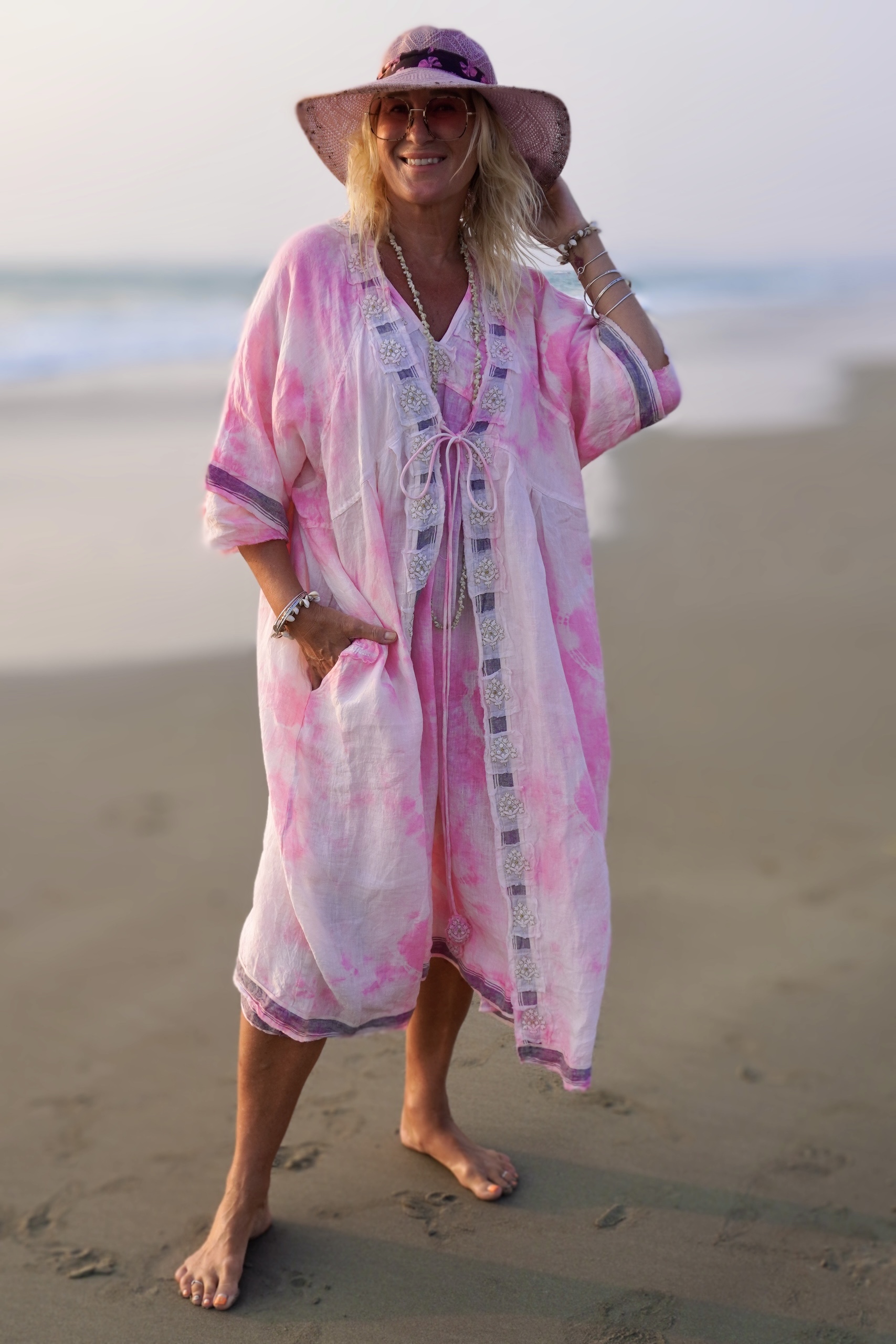 POPPY LISA LINEN KIMONO PINK MALIBU - Agencies Turquoise