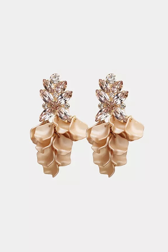 Bow 19 - Leaf Big Stone Earrings Nougat