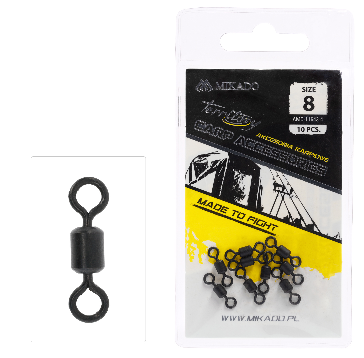 SIZE 8 CARP FISHING LEASH AND SAFETY CLIPS. 10-PACK