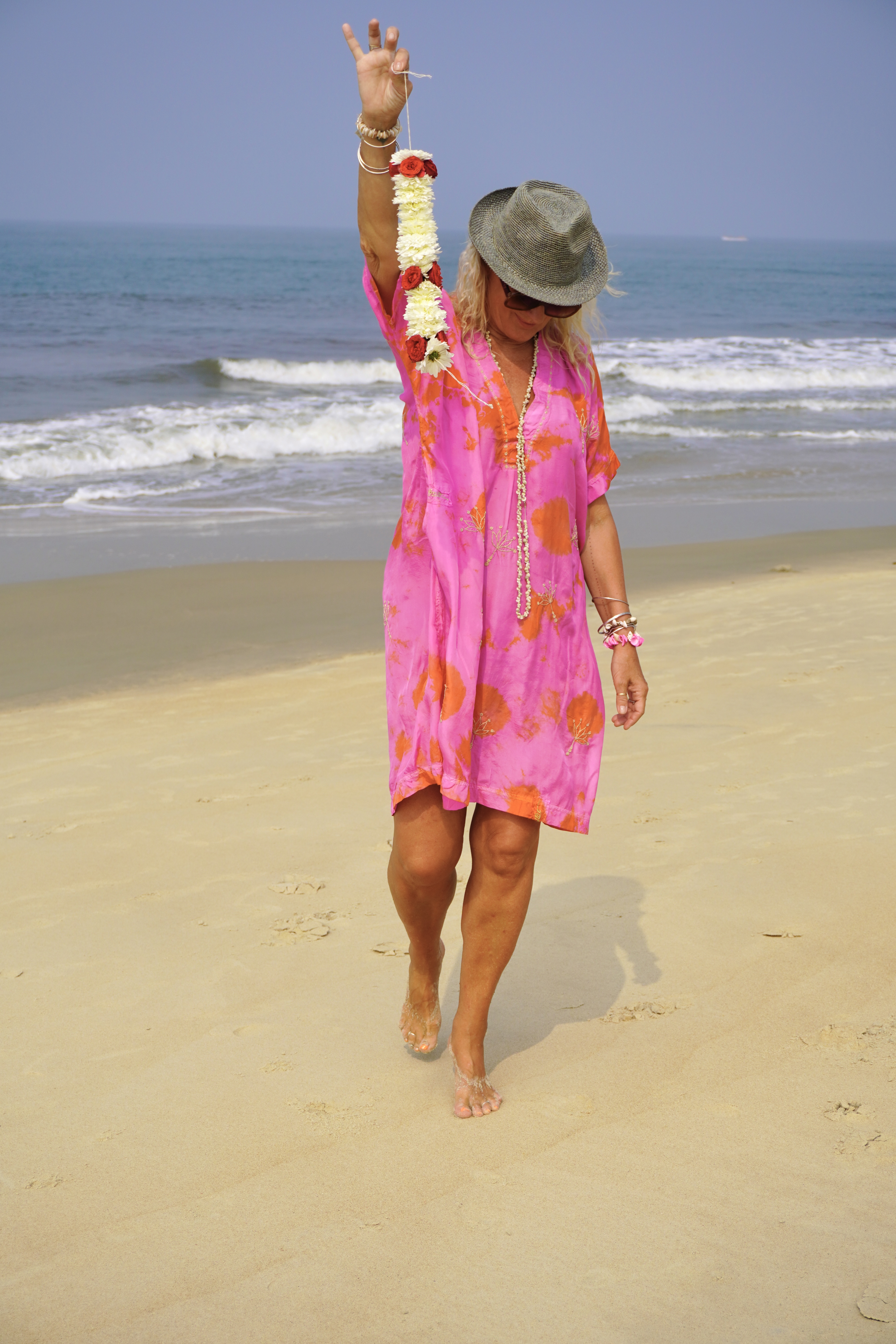 VANESSA  SILK  DRESS LOTUS PINK ORANGE 