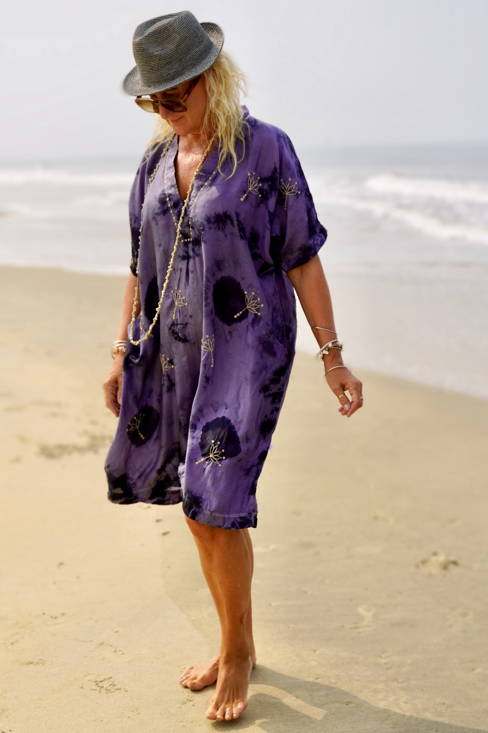 VANESSA  SILK  DRESS LOTUS BLACK AND GREY 