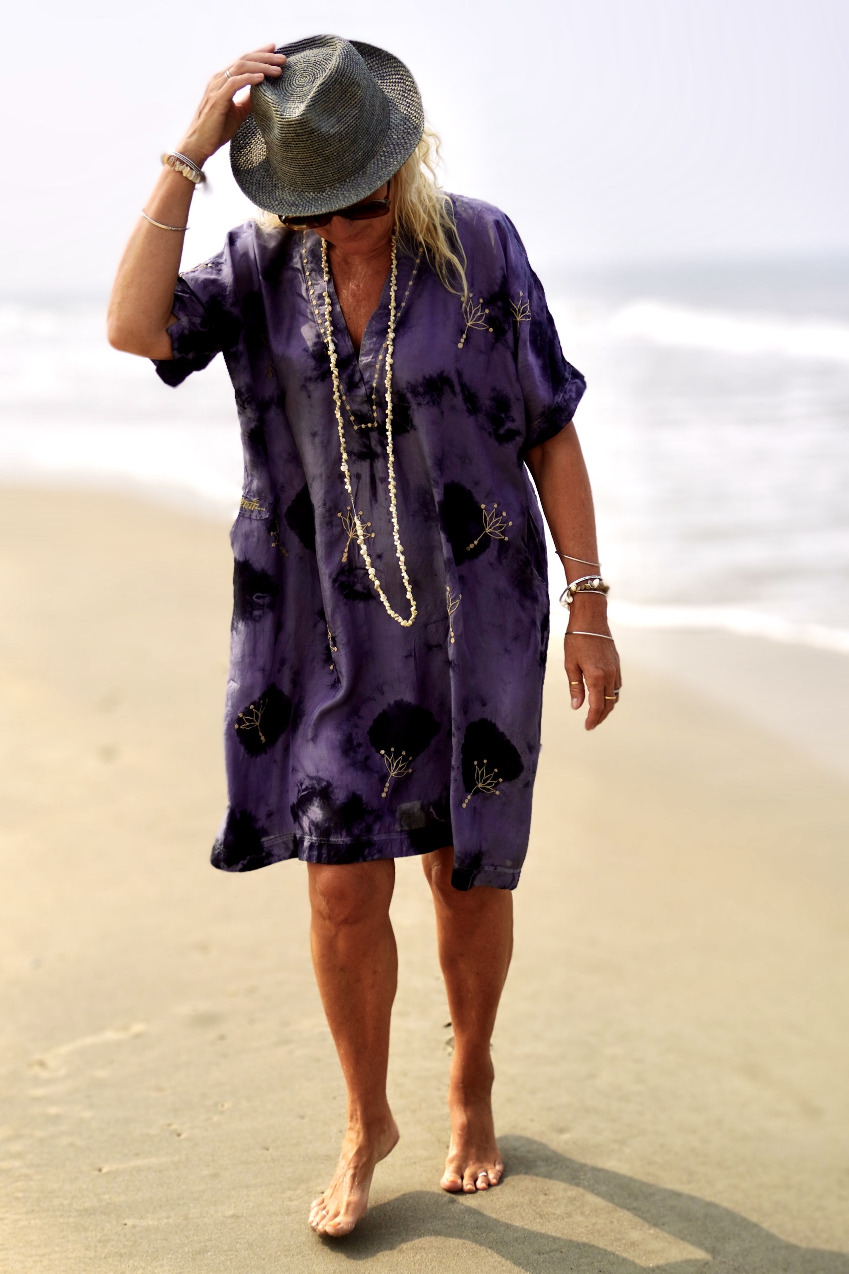 lotus silk dress Lotus Silk Maxi Shirt Dress: Boho Chic Long Sleeve Dress