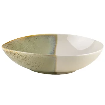Tallrik djup rund grön/beige 2