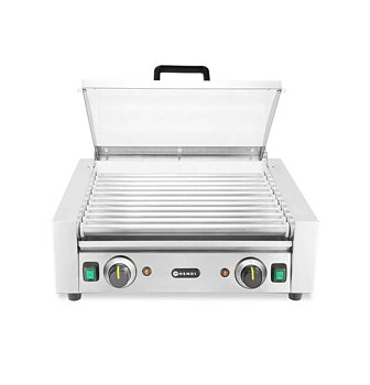 Korvgrill 11 rullar 2 zoner, med glaslock