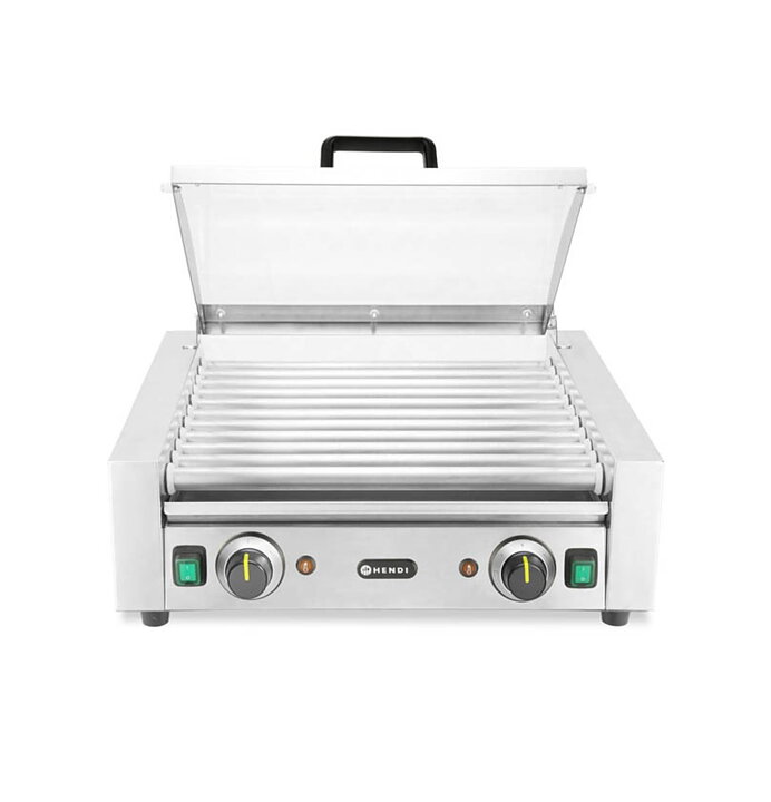 Korvgrill 11 rullar 2 zoner, med glaslock
