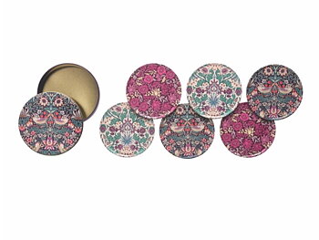 William Morris : Hyacinth, Mallow, Strawberry Thief - Plåtask med 6 st glasunderlägg 