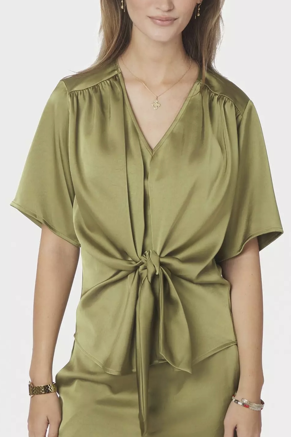 Neo Noir - Casadia Heavy Sateen Blouse Sage Green