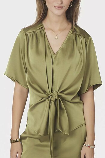 Neo Noir - Casadia Heavy Sateen Blouse Sage Green