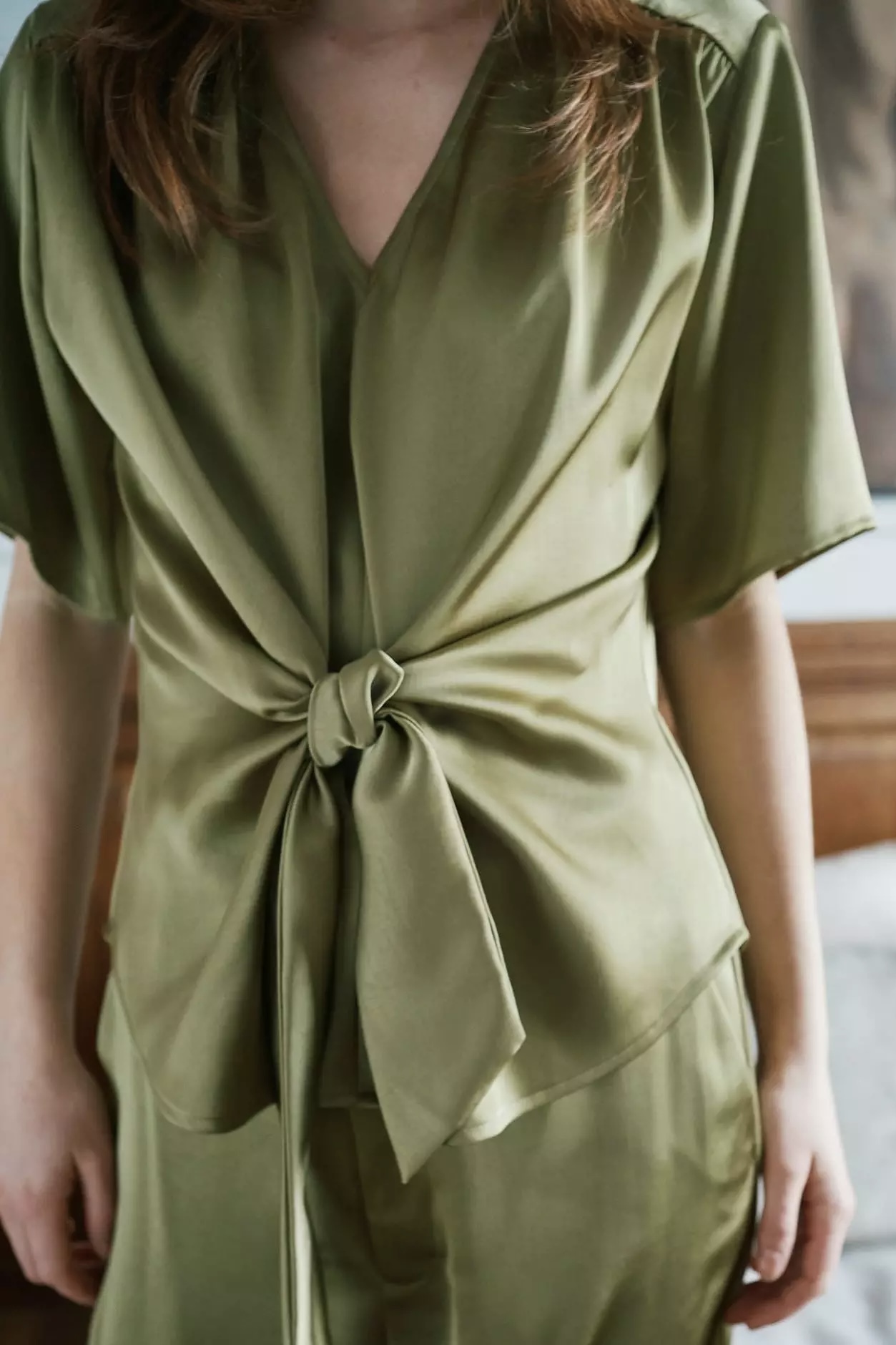 Neo Noir - Casadia Heavy Sateen Blouse Sage Green - 10