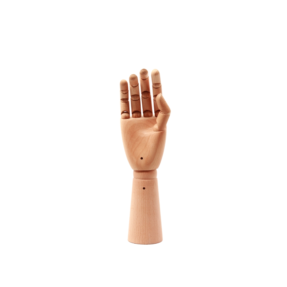 Hand i trä med rörliga fingrar, 29 cm - 2