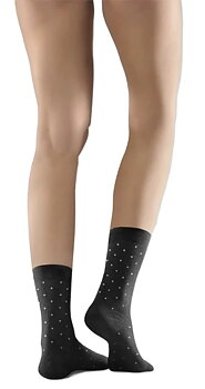 Mabs korta stödstrumpor i svart bomull med prickar