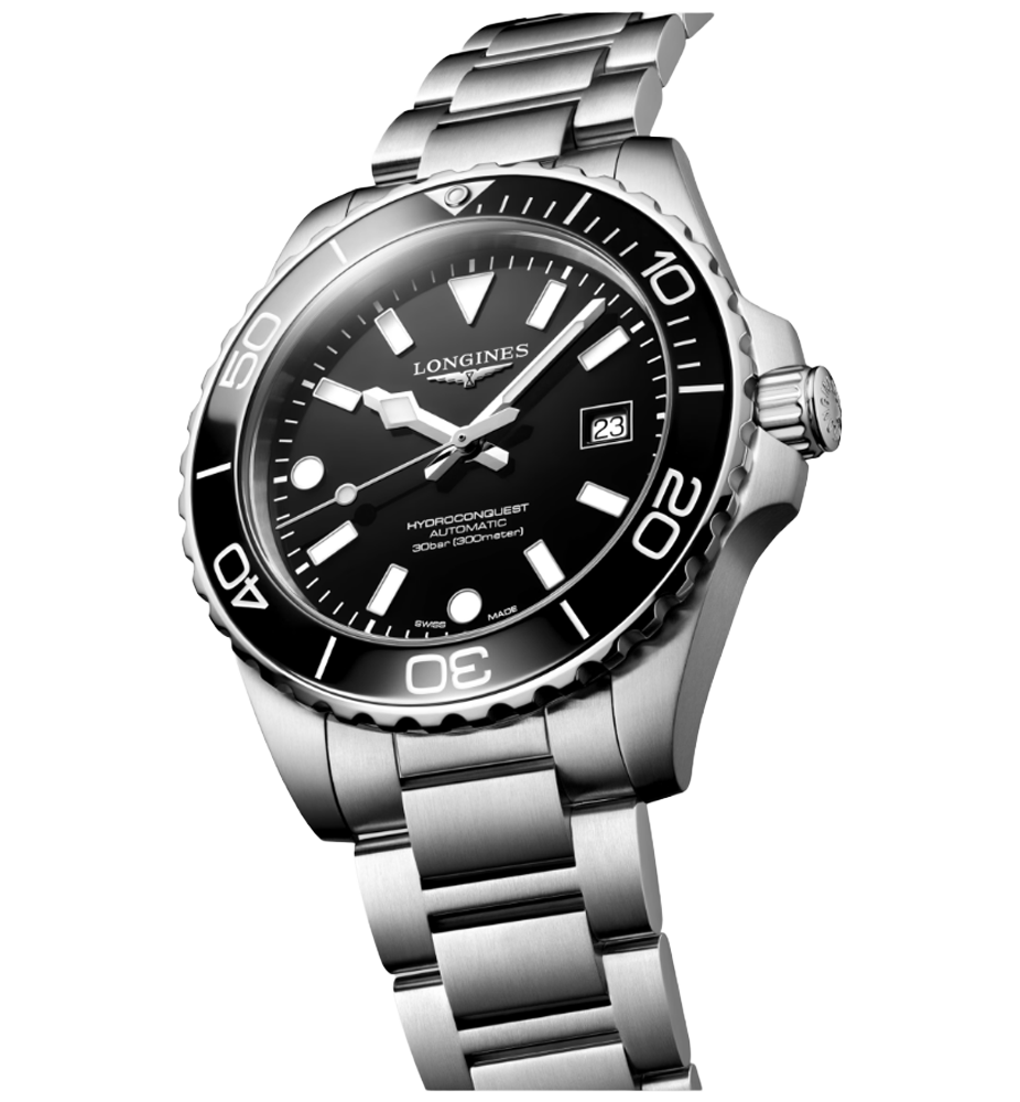 L3.788.4.56.6 Hydroconquest i 42 mm med svart urtavla från Longines