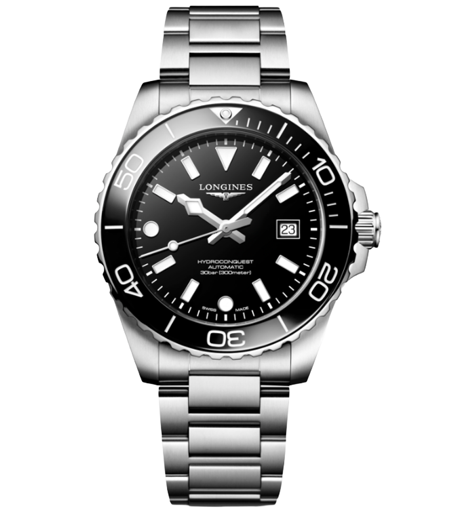 L3.788.4.56.6 Hydroconquest i 42 mm med svart urtavla från Longines