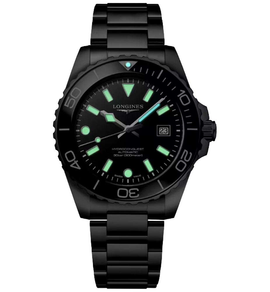 L3.788.4.56.6 Hydroconquest i 42 mm med svart urtavla från Longines