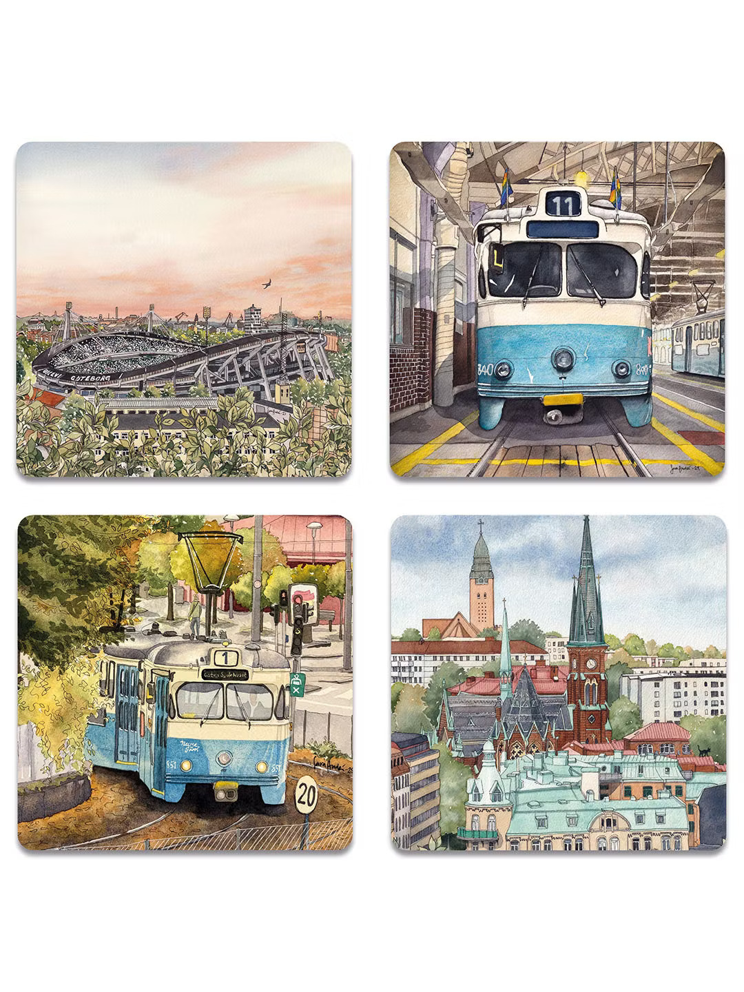 Glasunderlägg 4-pack Mixade stadsdelar